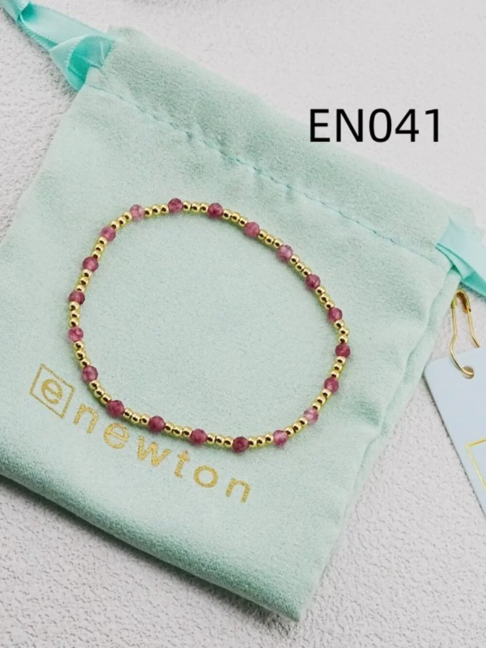 Enewton Pink Natural Stone & Gold Bead Bracelet